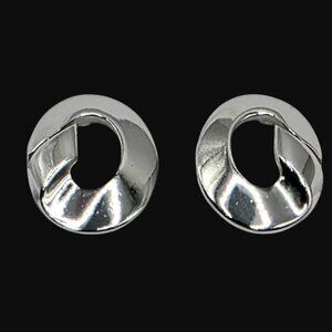 Vintage Trifari Modernist Clip-On Earrings Circle Statement Silver-Tone Glossy
